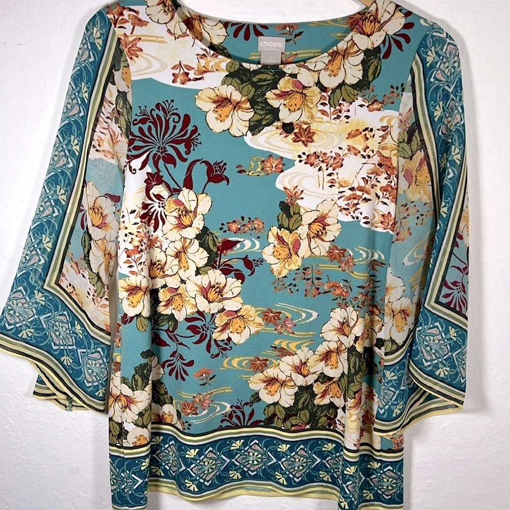 Chico’s kimono sleeve print top size 0 small S‎